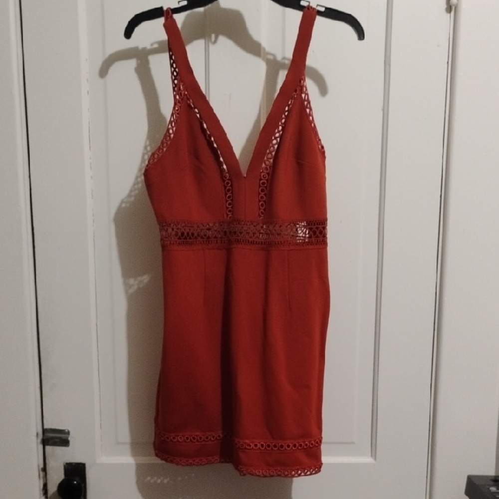 Free People Red Lace Detail Mini Dress